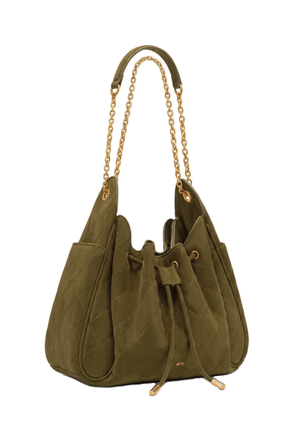 Rowan Faux Suede Quilted Chain Bucket Bag - Blue