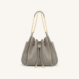 Rowan Faux Suede Quilted Chain Bucket Bag - Gray