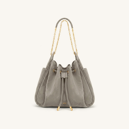 Rowan Faux Suede Quilted Chain Bucket Bag - Gray