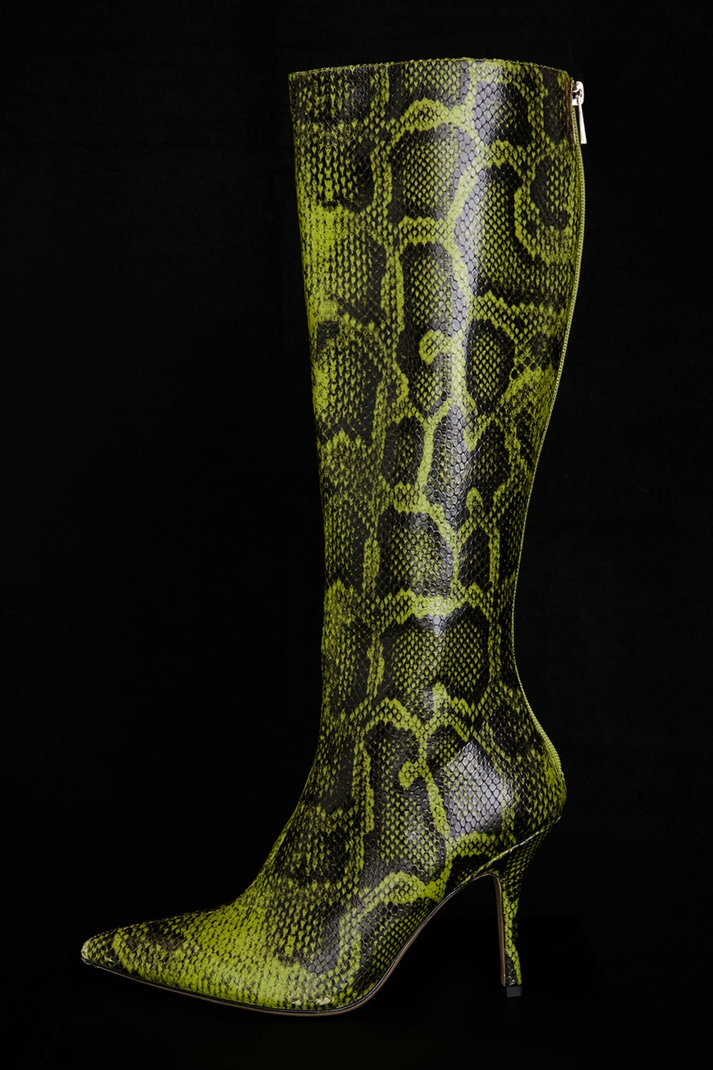 Green print knee high boots
