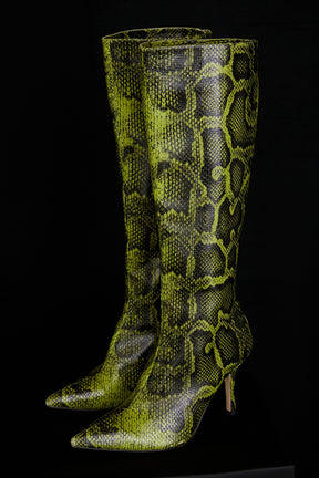 Green print knee high boots