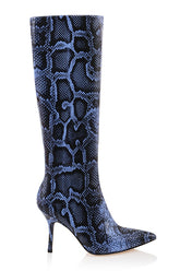 Blue print leather knee high boots