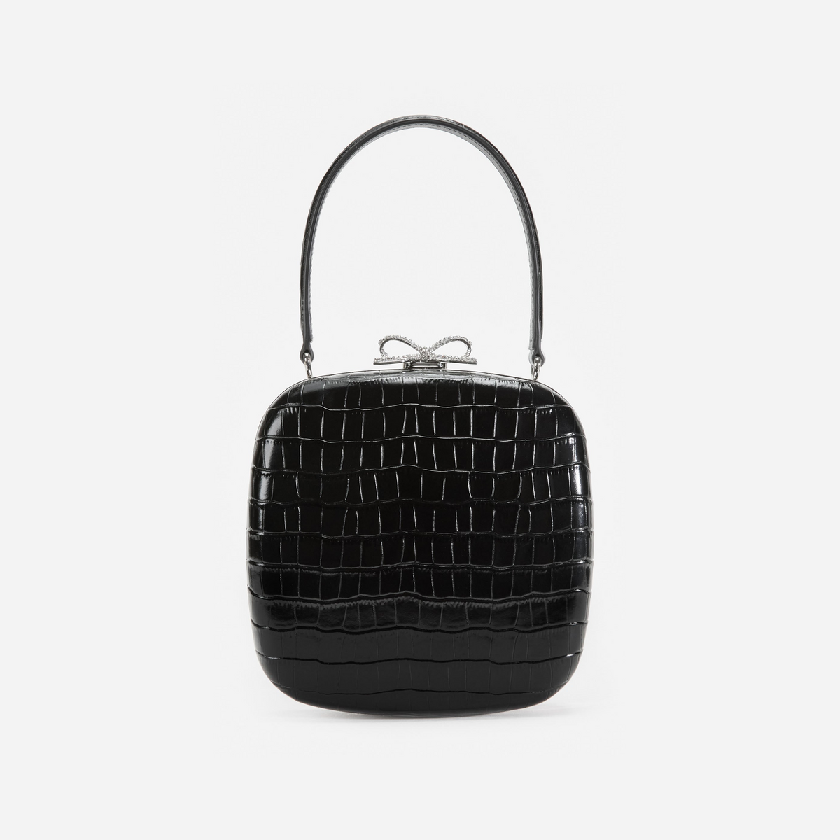 Black Croc Leather Compact Mini Bag