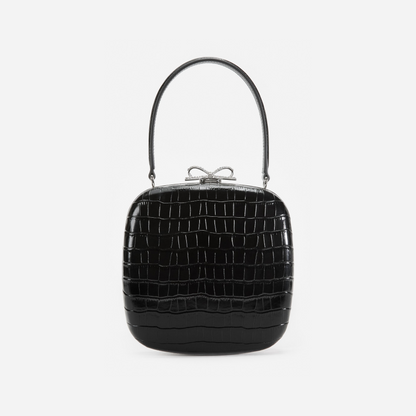 Black Croc Leather Compact Mini Bag
