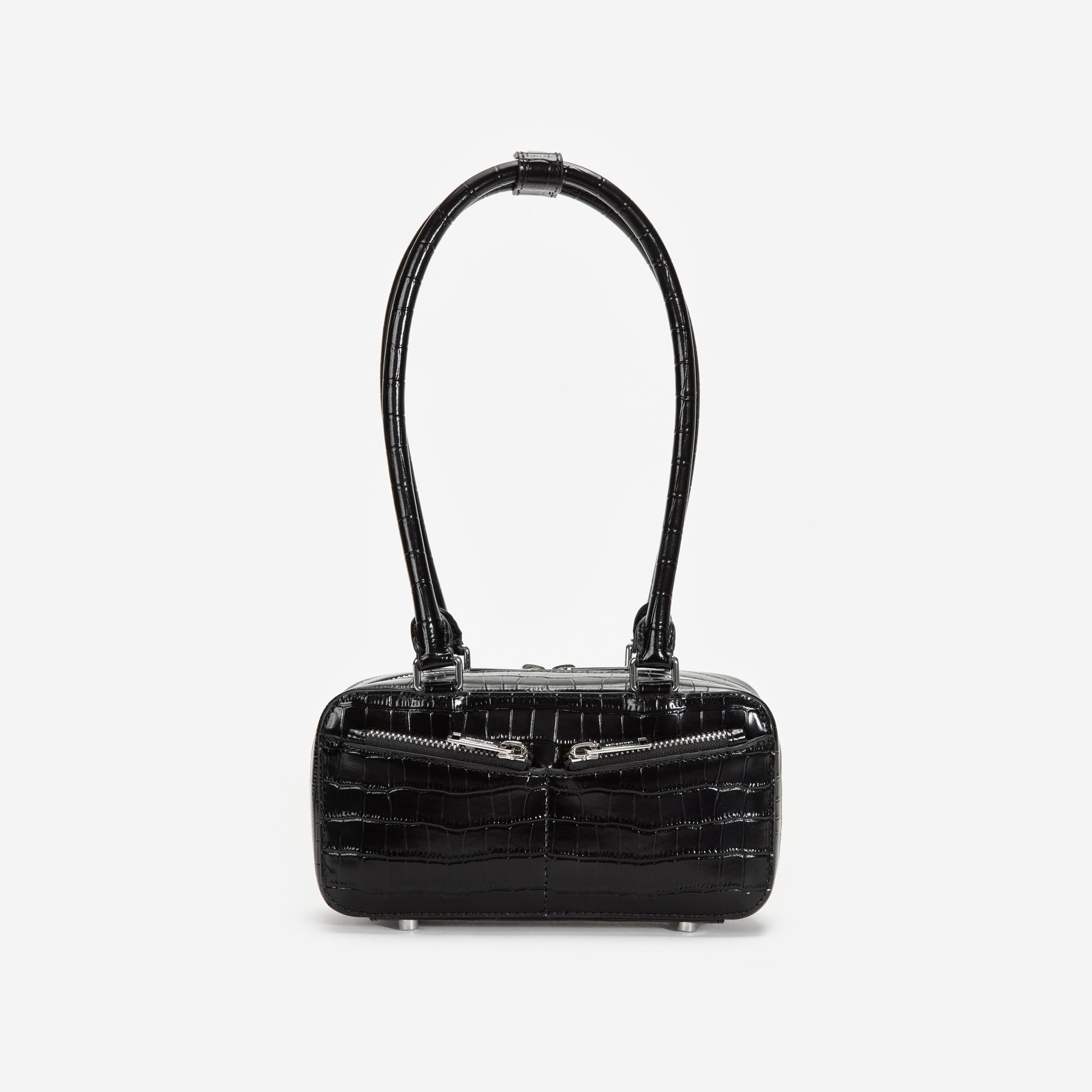 Black Croc Leather Mini Shoulder Bag