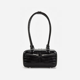 Black Croc Leather Mini Shoulder Bag
