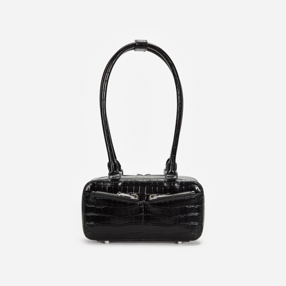 Black Croc Leather Mini Shoulder Bag