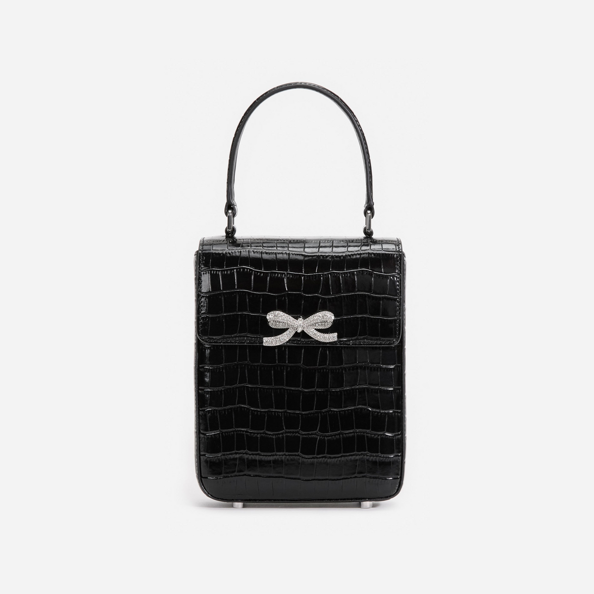 Black Croc Leather Structured Mini Bag