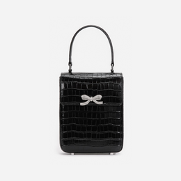Black Croc Leather Structured Mini Bag