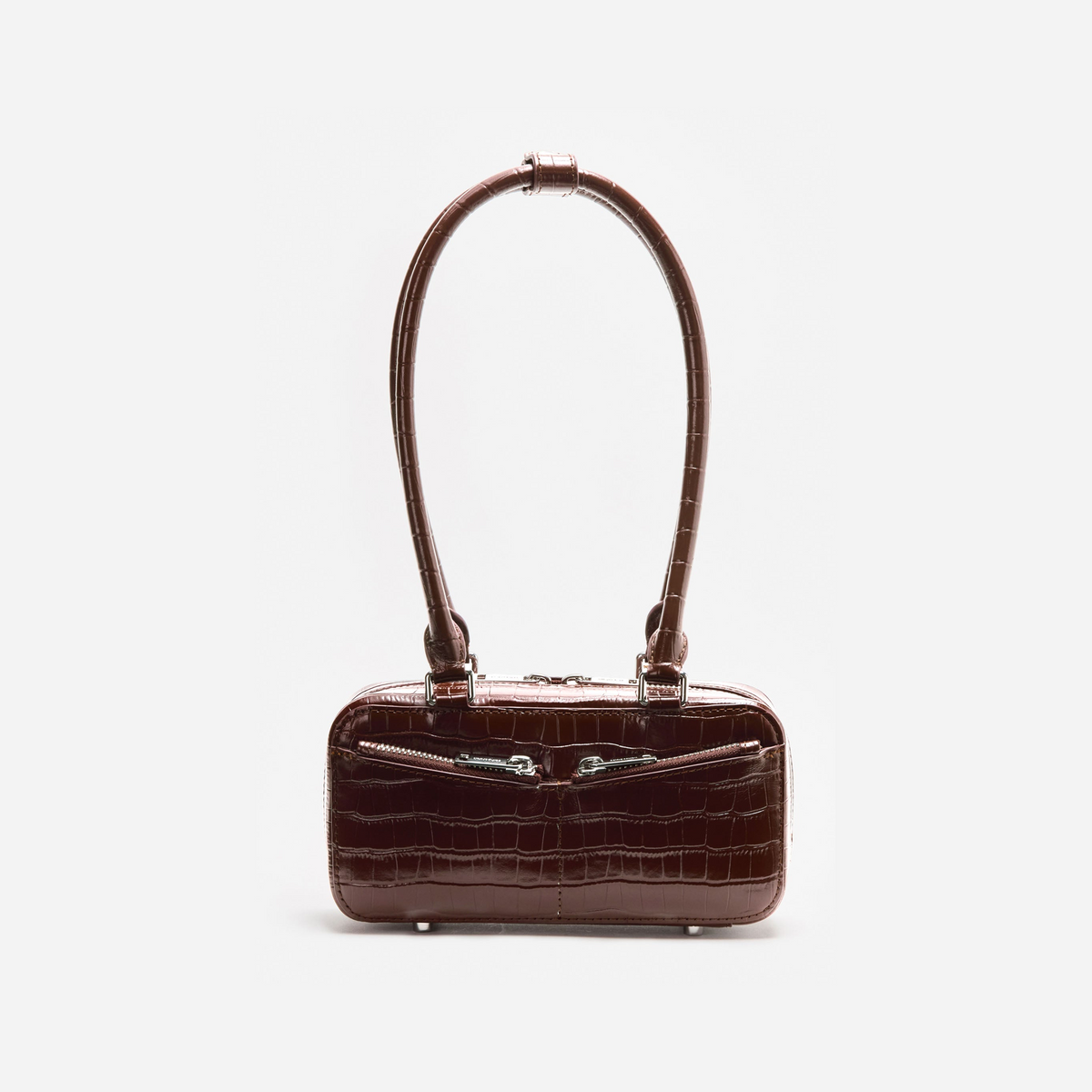 Brown Croc Leather Mini Shoulder Bag
