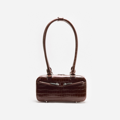 Brown Croc Leather Mini Shoulder Bag
