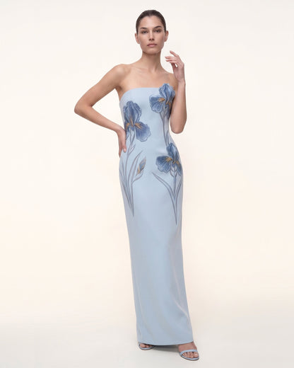 Iris Embroidered Strapless Maxi Dress - Navy Blue