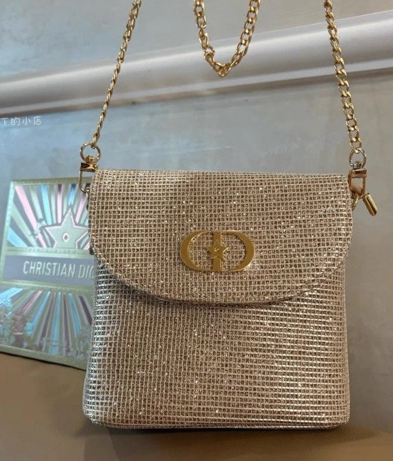 Rare Dior Beauty Vip Gift 2025 Gold Pouch Bag comes with Gold Strap