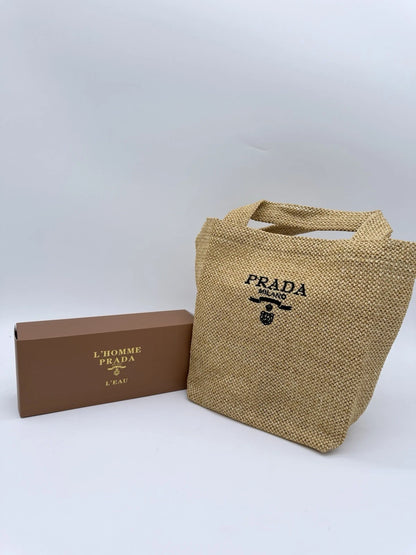 Prada Perfume Raffia Straw VIP Cosmetic Pouch