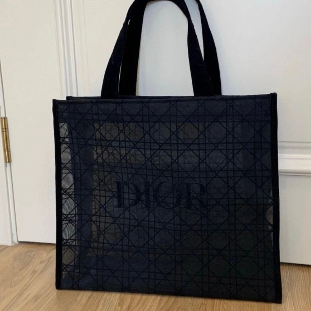 Christian Dior Black Velvet Mesh Tote Bag