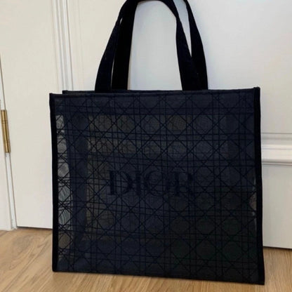 Christian Dior Black Velvet Mesh Tote Bag