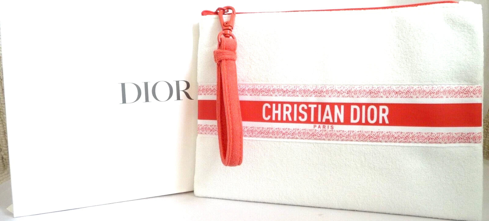 CHRISTIAN DIOR Makeup Bag WHITE + CORAL Brand New In Box Limited Edition VIP