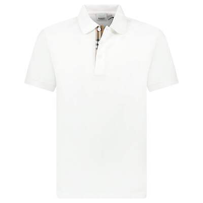 Burberry White Hartford Polo Shirt with Check Placket