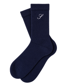 S Logo Wide Rib Cotton Socks - Dark Navy