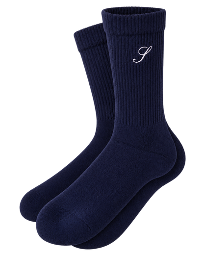 S Logo Wide Rib Cotton Socks - Dark Navy