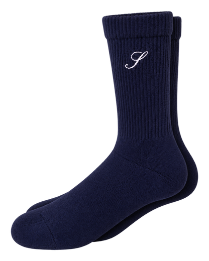 S Logo Wide Rib Cotton Socks - Dark Navy