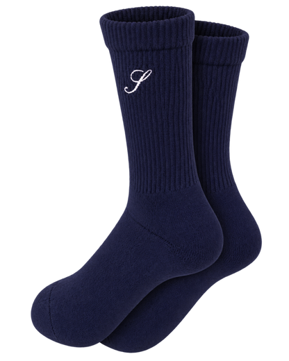 S Logo Wide Rib Cotton Socks - Dark Navy