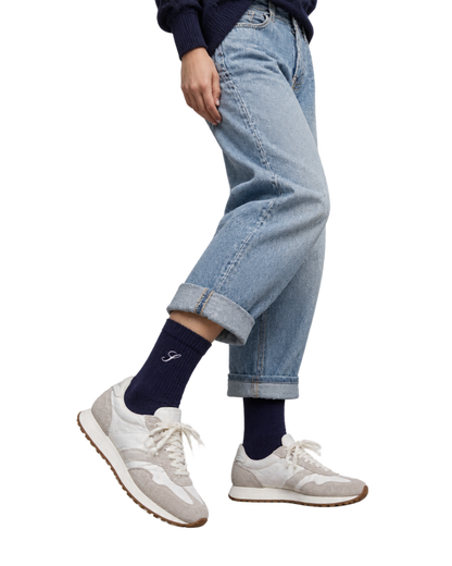 S Logo Wide Rib Cotton Socks - Dark Navy
