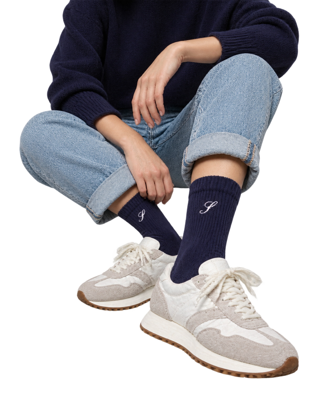 S Logo Wide Rib Cotton Socks - Dark Navy