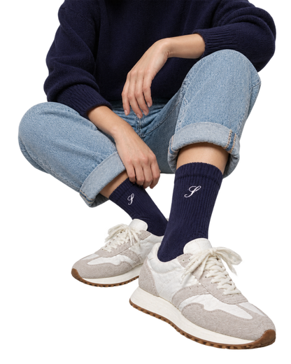 S Logo Wide Rib Cotton Socks - Dark Navy
