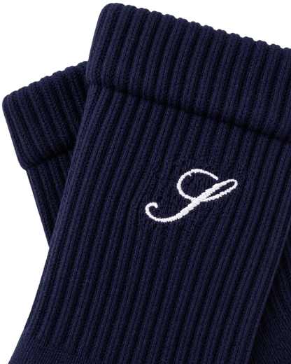 S Logo Wide Rib Cotton Socks - Dark Navy