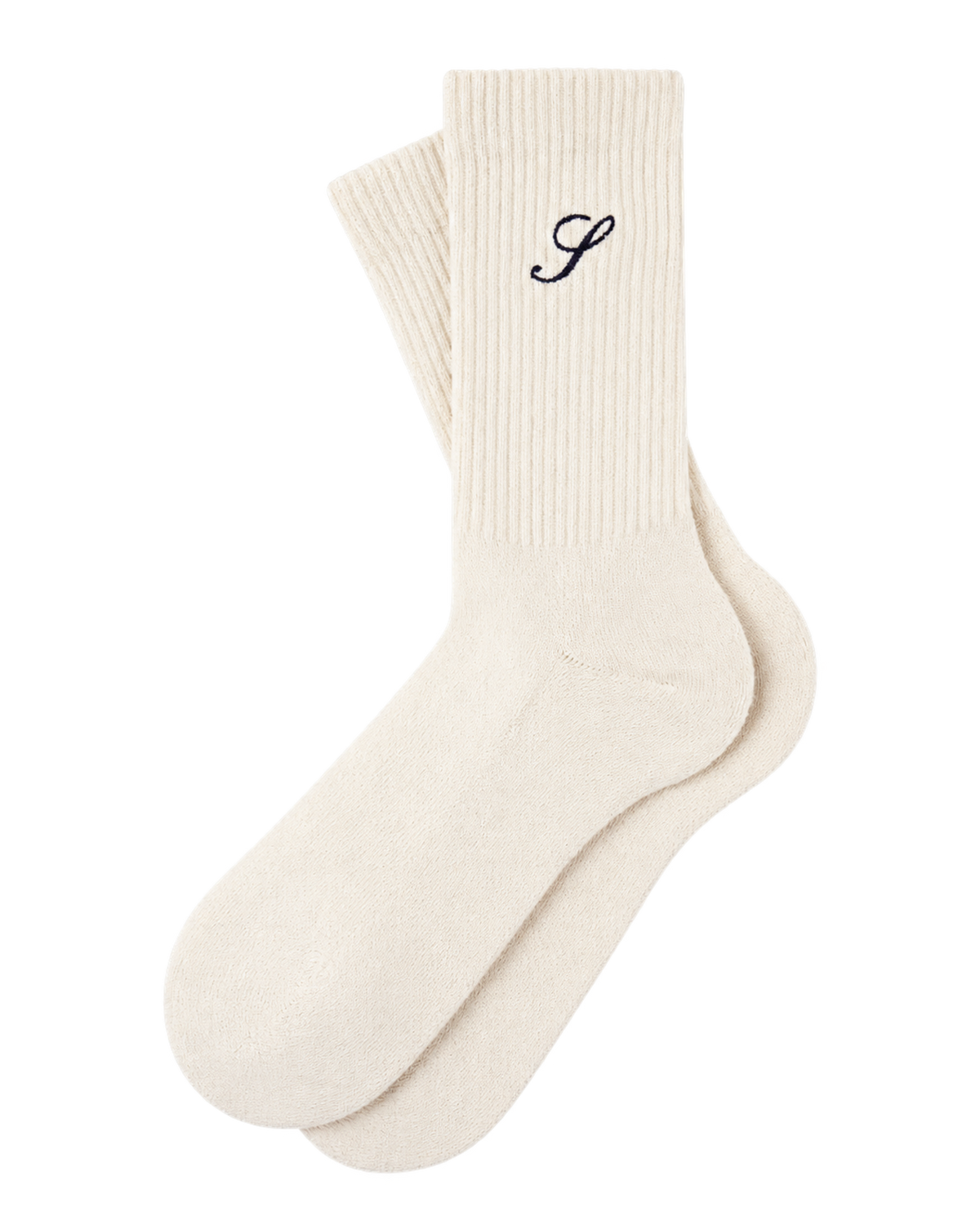 S Logo Wide Rib Cotton Socks - Ecru