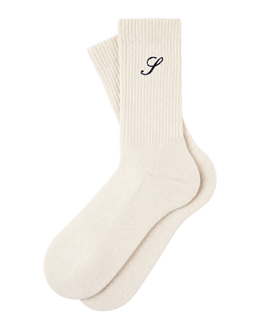 S Logo Wide Rib Cotton Socks - Ecru