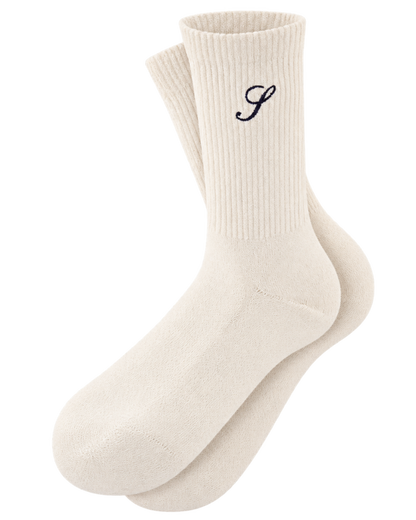 S Logo Wide Rib Cotton Socks - Ecru
