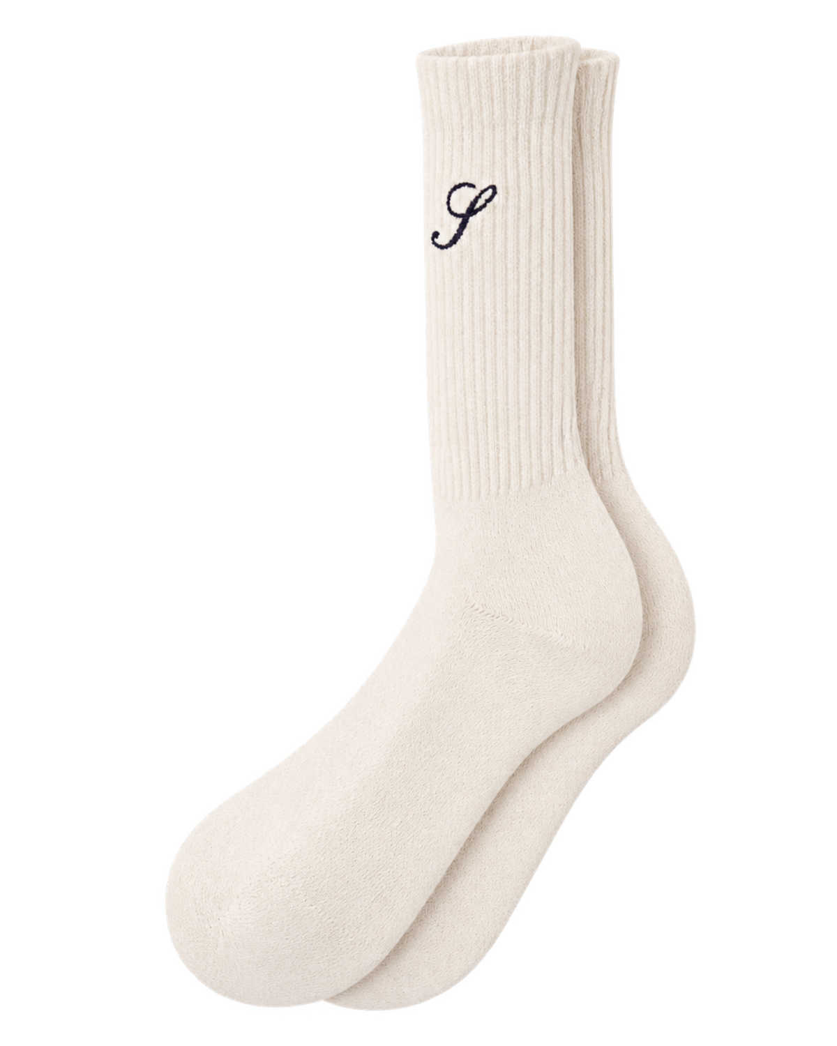 S Logo Wide Rib Cotton Socks - Ecru