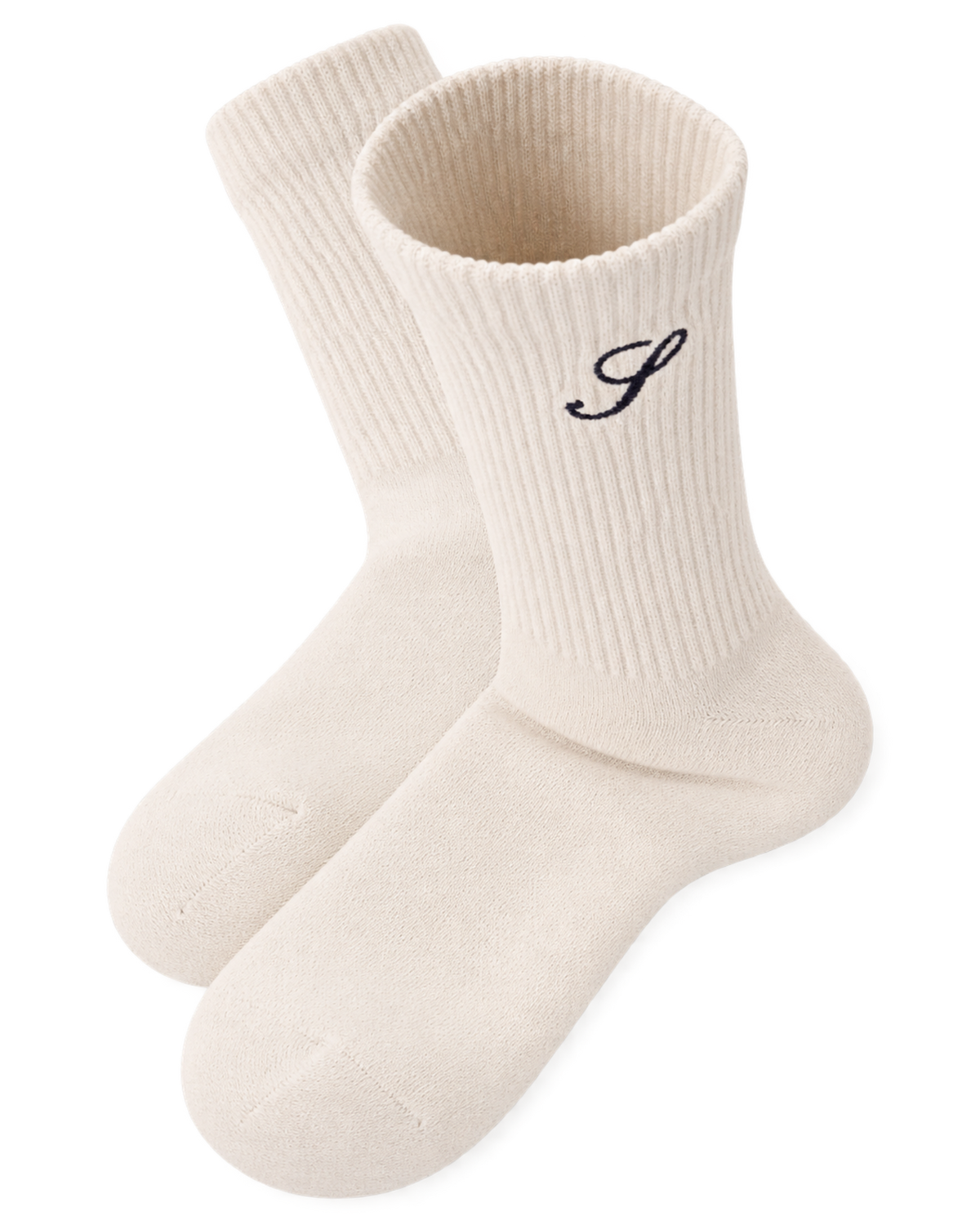 S Logo Wide Rib Cotton Socks - Ecru