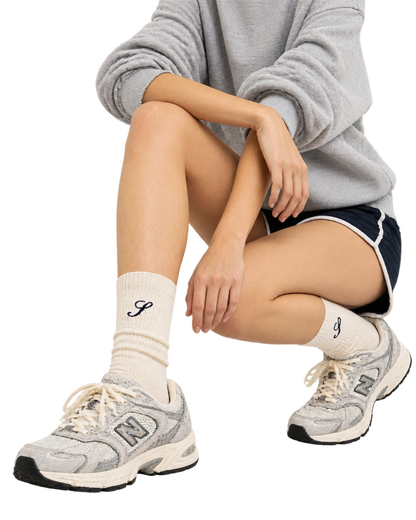 S Logo Wide Rib Cotton Socks - Ecru