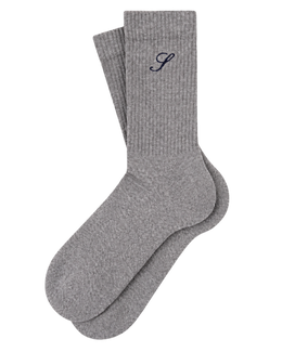S Logo Wide Rib Cotton Socks - Heather Gray