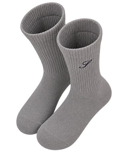 S Logo Wide Rib Cotton Socks - Heather Gray