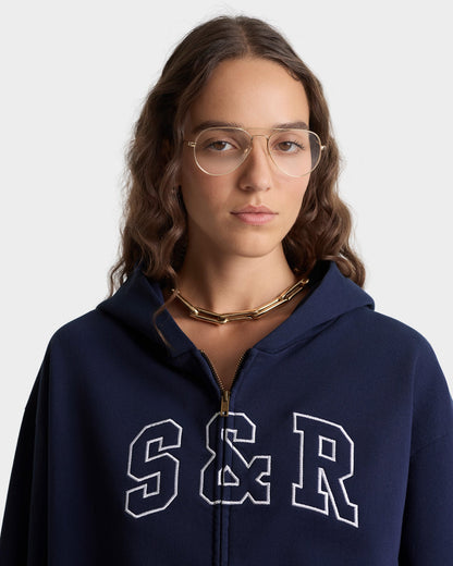 S&R Ivy Zip Hoodie - Navy/White
