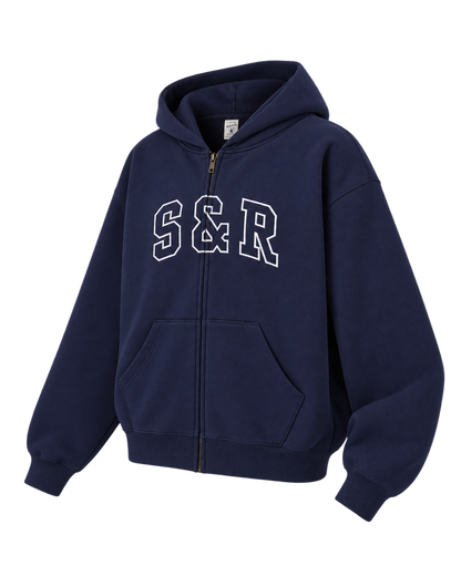 S&R Ivy Zip Hoodie - Navy/White