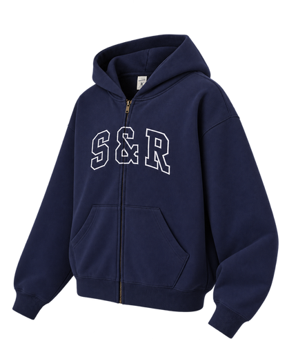 S&R Ivy Zip Hoodie - Navy/White