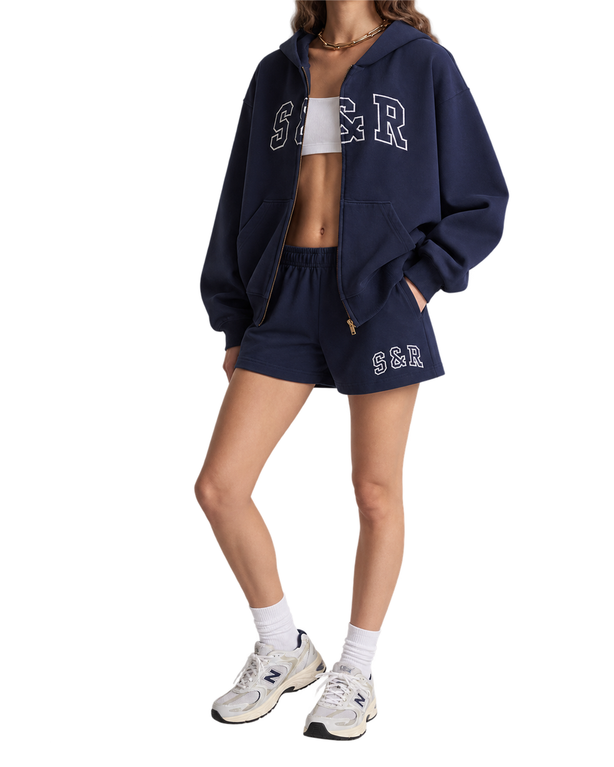 S&R Ivy Zip Hoodie - Navy/White