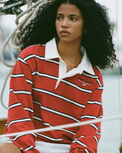 S&R Nautical Rugby Polo - Ruby/Navy/White