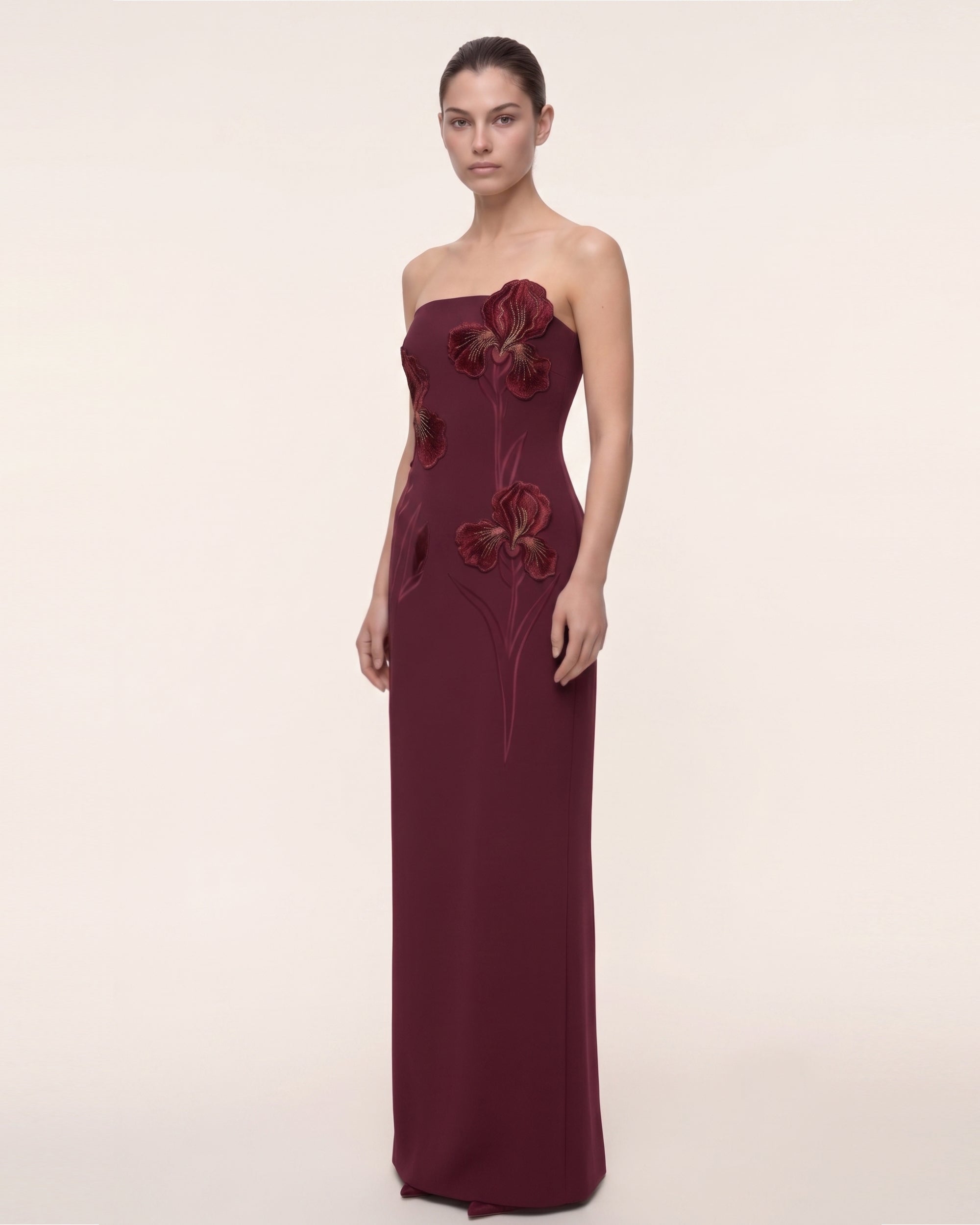 Iris Embroidered Strapless Maxi Dress - Navy Blue