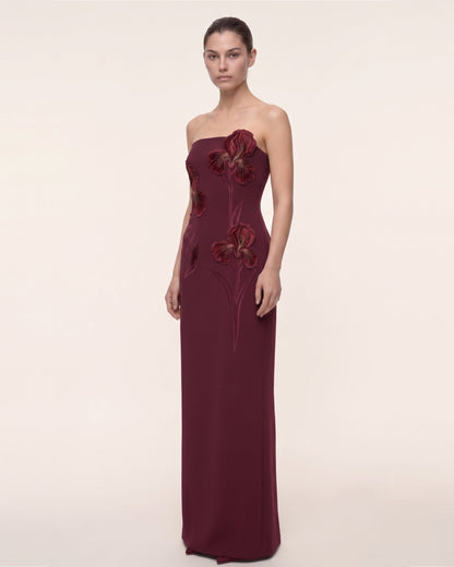Iris Embroidered Strapless Maxi Dress - Navy Blue
