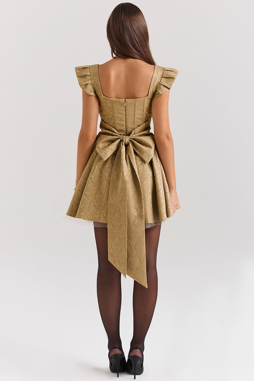 Gold jacquard mini dress