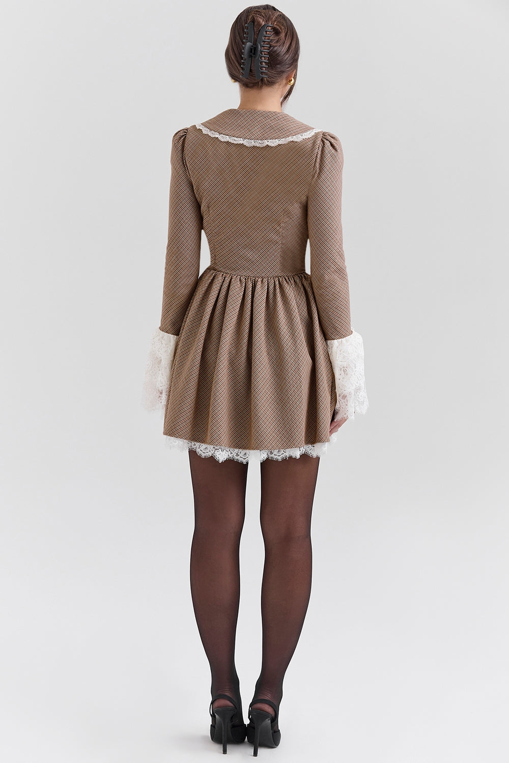 Brown puppytooth check mini dress