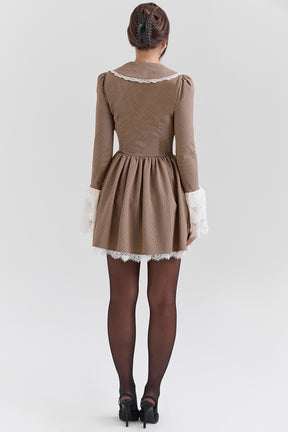 Brown puppytooth check mini dress