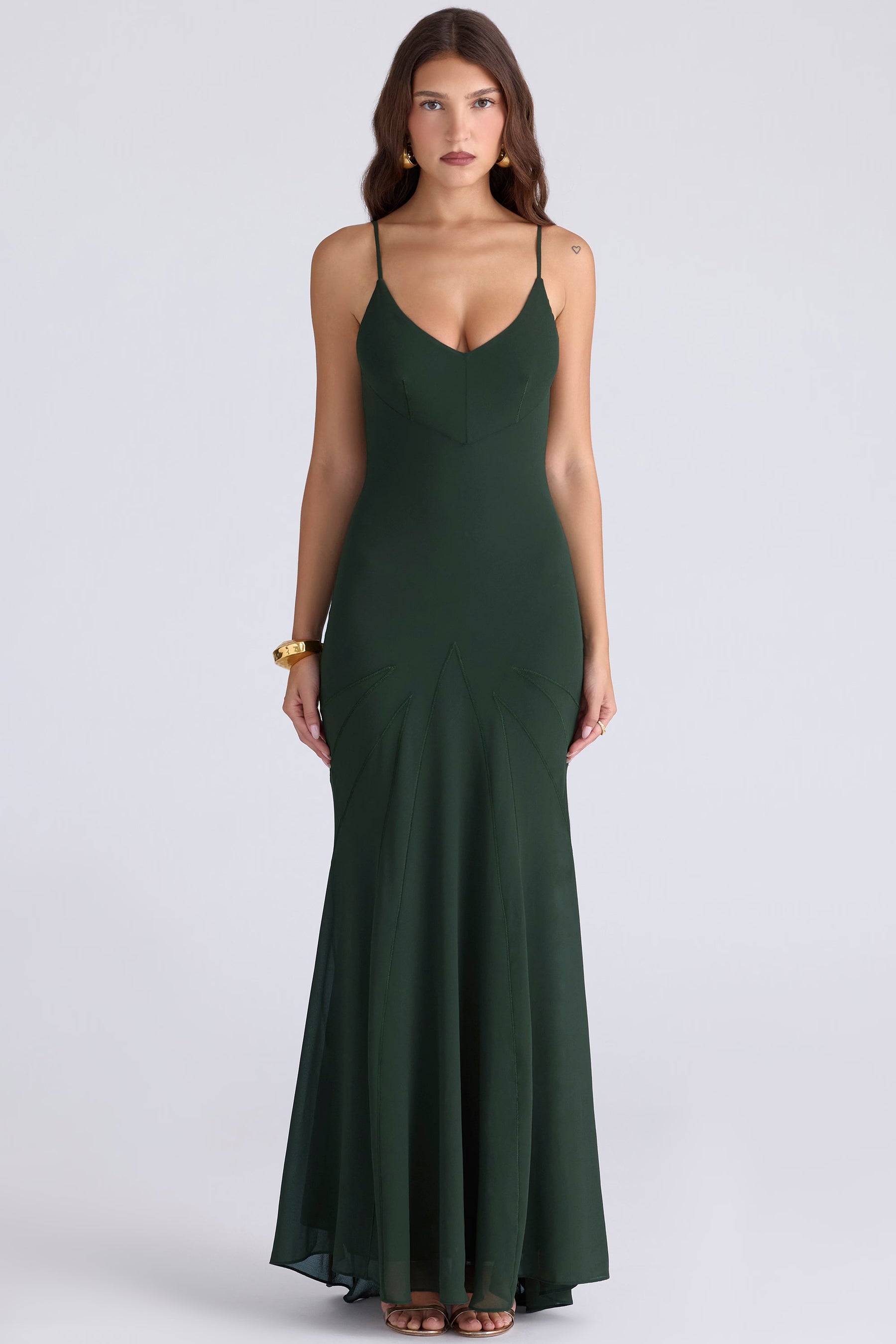 Sacha forest green georgette panelled maxi dress