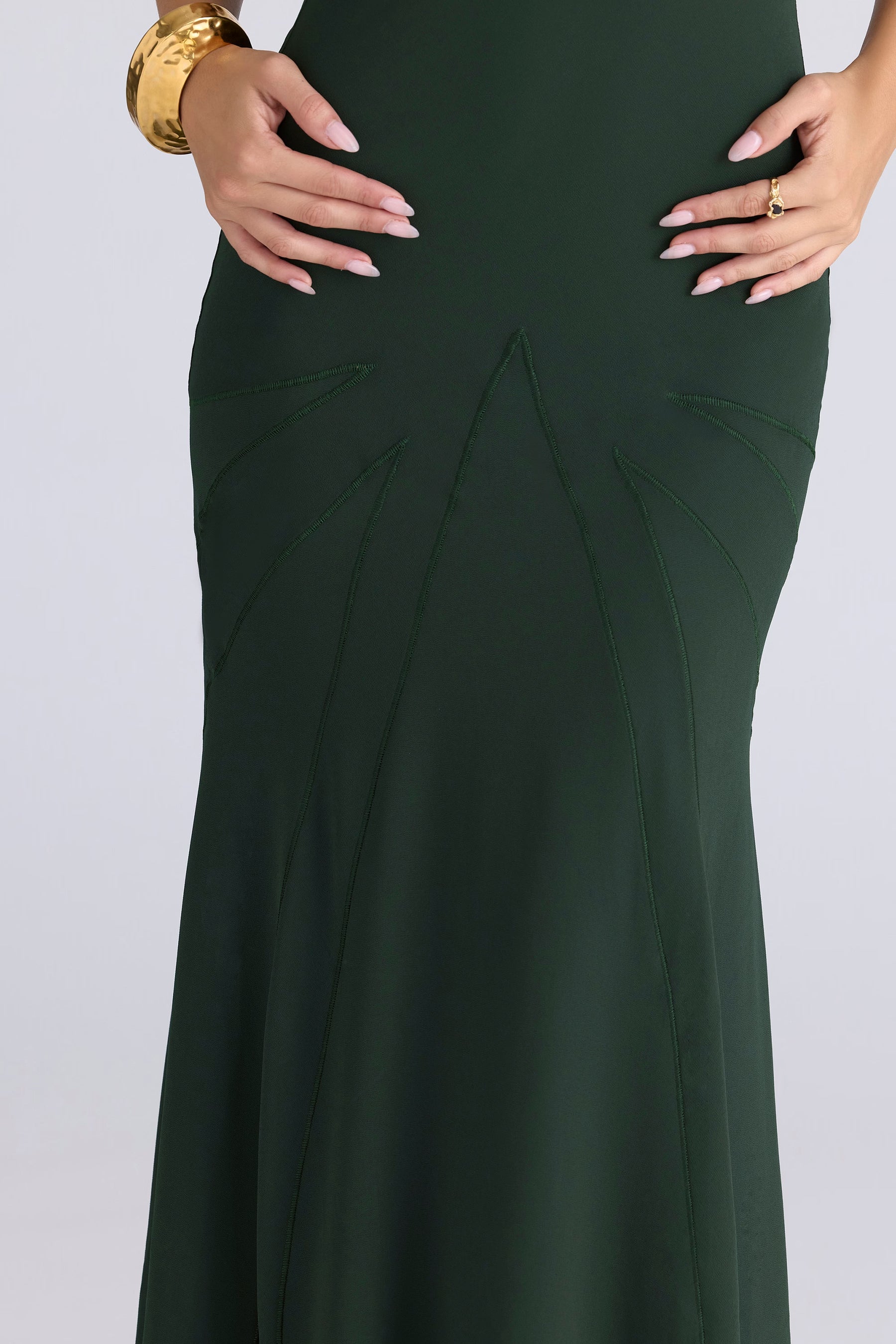 Sacha forest green georgette panelled maxi dress